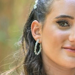 Große Silber Creolen, Perlen Ohrring, Sterling Silber Ohrringe Boho, Statement großen Ohrring, handgemachte Ohrringe, GESCHENK für Sie