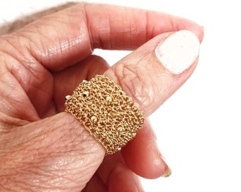 Wide Thumb Ring, Gold Statement Ring, Mesh Ring, Wide Gold Ring, Chunky Gold Ring, Large Ring, Cigar Band Ring, Big Rings, Unique Gold Ring