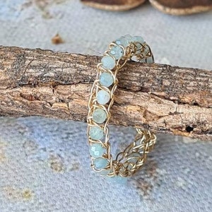 Stone Band Ring, Stackable Rings, 3mm Gold Aquamarine Eternity Ring, Light Blue Dainty Ring, Stacking Ring, Thin Gold Band