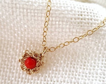 Gold Corl Necklace, 4 mm Red Coral Pendant Necklace, Bridesmaid Gift, 14K Gold Filled or Sterling Silver, Coral Jewelry, Valentines Day Gift