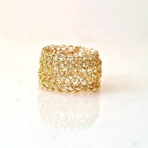 Gold Statement Ring, Wide Band Gold Ring, Cigar Band Ring, Large Statement Ring, Mesh Ring, Big Rings, Unique Gold Ring, WATERPROOF Jewelry