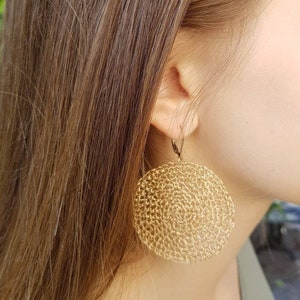 Gold Dangle Disc Earrings, Large Gold Bridal Earrings, Bohemian Wedding Jewelry, Big Round Earrings, Statement Earrings for Women, Bridal image 8