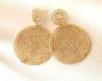 Large Circle Gold Earrings, Big Lightweight Gold Earrings, Unique Bohemian Disc Earrings, Round Earrings, Statement Earrings for Women