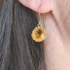 Small Round Sapphire Earrings, Gold Gemstone Earrings, Statement Earrings for Women, Sapphire Gold Drop Earrings, Birthday Gift Earrings image 6