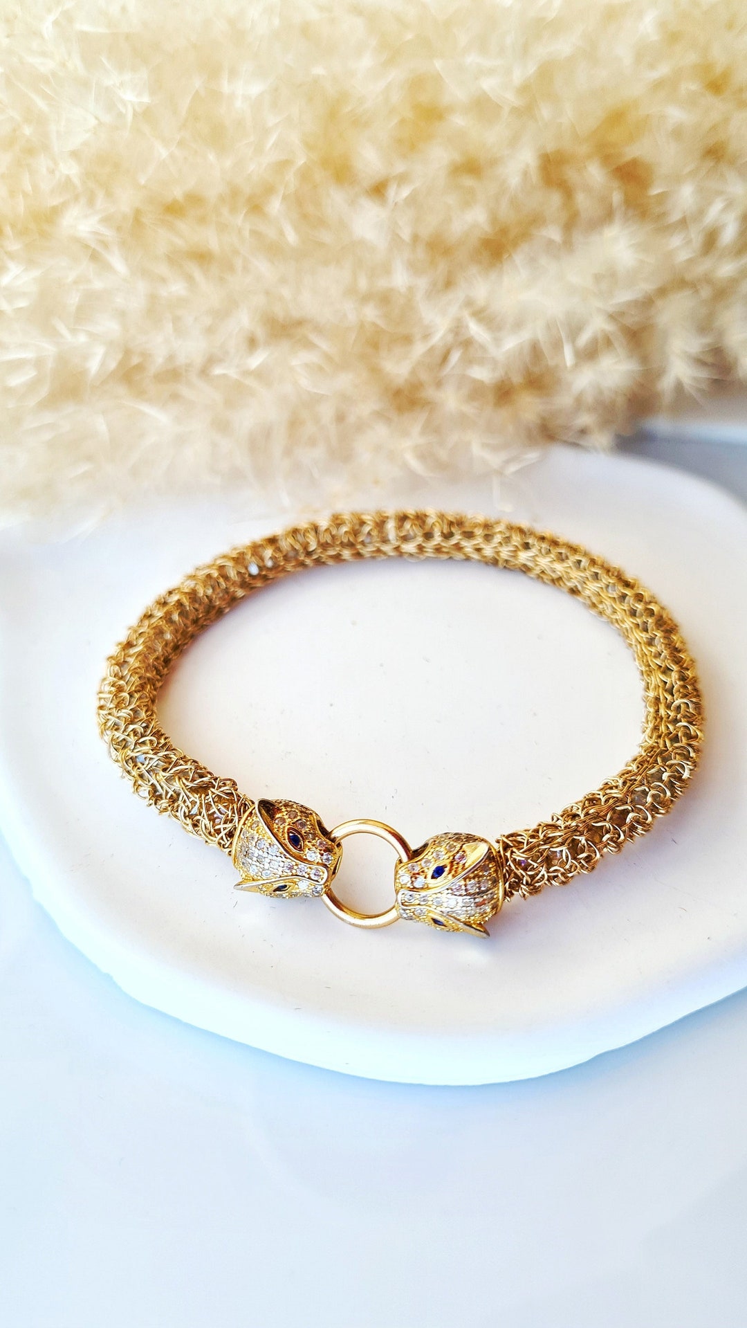 Panther Head Gold Bangle Bracelet, Gold-filled Bracelet, Tarnish
