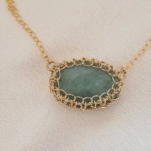 Aventurine Gold Necklace, Gold Birthstone Necklace, Wire Crochet Jewelry, Gold Mesh Necklace, Gold Statement Necklace, Unique Gold Necklace