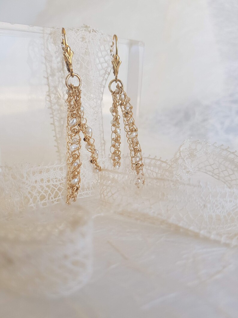 Long Dangle Pearls Gold Earrings, Drop Chain Earrings, Minimalist Gold Long Earrings, Long Tassel Earrings, Stud Earrings, Birthday Gift