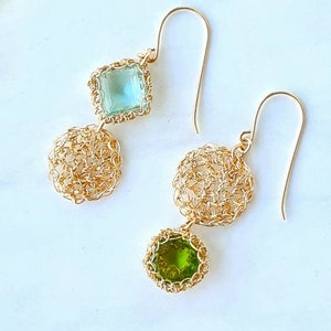 Asymmetrical Long Earrings, Gold Drop Earring, Stone Earring ...