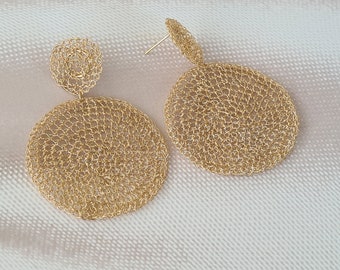 thumbnail image 2 of Hammered Gold Dangle Earrngs Gold Hoop Earrngshammered - Etsy 2 of 13
