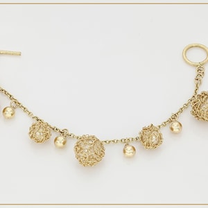 OOAK Pearl Gold Dangle Charm Bracelet - Handcrafted Elegant Luxury Jewelry