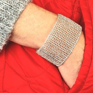 Silver Wide Mesh Bracelet, Bohemian Jewelry, Large Statement Bracelet, Silver Thick Bracelet, Wide Cuff Bracelet, Silver Chunky Bracelet