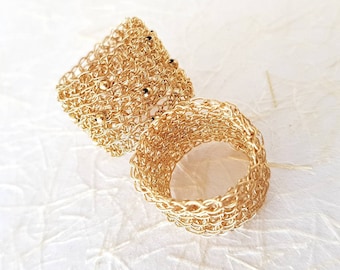 Gold Statement Ring, Mesh Ring, Wide Gold Ring, Chunky Gold Ring, Large Statement Ring, Cigar Band Ring, Big Rings, Unique Gold Ring