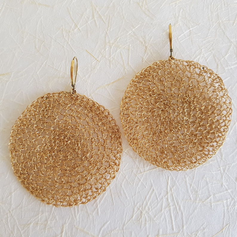 Gold Dangle Disc Earrings, Large Gold Bridal Earrings, Bohemian Wedding Jewelry, Big Round Earrings, Statement Earrings for Women, Bridal image 5