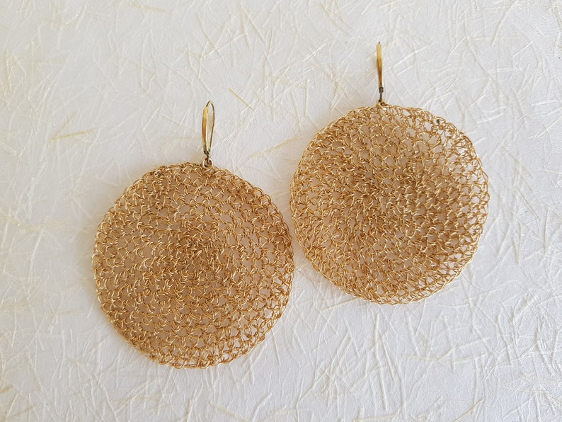 Circle Dangle Earrings, Large Circle Gold Earrings, Boho Disc Earrings,Bohemian Jewelry, Statement Earrings for Women, Round Earrings Dangle image 4