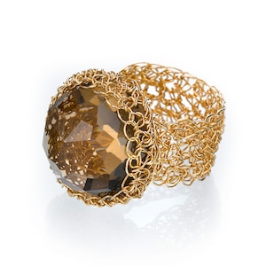 Fine Smoky Quartz Ring, Large Gemstone Ring, Gold Statement Ring, Unique Gemstone Ring, Handmade Ring, Brown Stone Ring, Cocktail Ring