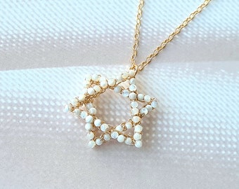 Gold White Star of David Necklace, Delicate Magen David Jewish Charm Pendant, Tiny Star Of David, Jewish Star Necklace, Made in Israel