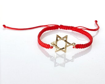 Star of David Macrame Bracelet, Red Gold Bangle, Dainty Bracelet, Judaica Gift, Bat Mitzvah Gift, Magen David Bracelet, Gift From Israel