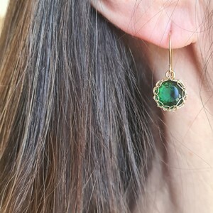 Small Round Sapphire Earrings, Gold Gemstone Earrings, Statement Earrings for Women, Sapphire Gold Drop Earrings, Birthday Gift Earrings image 8