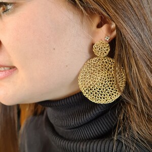 Large Circle Gold Earrings, Boho Disc Dangle Earrings, Bohemian Jewelry, Big Round Earrings, Statement Earrings for Women, African Ethnic
