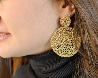 Pendientes de oro con círculos grandes, pendientes colgantes de disco bohemios, joyería bohemia, pendientes redondos grandes, pendientes llamativos para mujer, estilo étnico africano