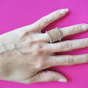 Unique Wide Mesh Ring, Gold Cigar Band Ring, Unique Hematite Ring, Unique Tube Ring, Chunky Ring, Large Statement Ring Women, OOAK Jewelry