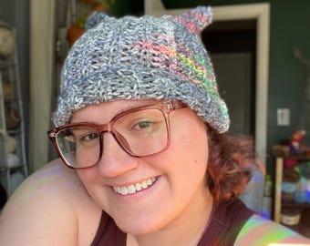 Blue Crochet Cat Ear Beanie: Handmade Acrylic, Boho Style