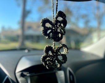 Crochet Green Monstera Car Mirror Hanger