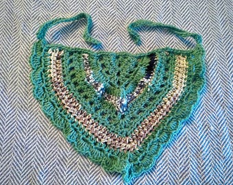 Teal Boho Crochet Bandana, Handmade Ready To Order