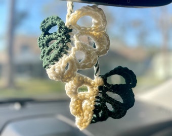 Crochet Alba Monstera Car Mirror Hanger