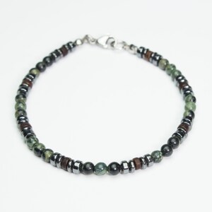 New Men's/Women's Bracelet with 4mm Natural Stone Beads, Green Jasper, Hematite, Coconut Wood, and Stainless Steel Lobster Clasp. image 4