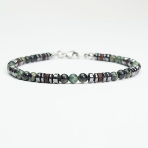 New Men's/Women's Bracelet with 4mm Natural Stone Beads, Green Jasper, Hematite, Coconut Wood, and Stainless Steel Lobster Clasp. image 3