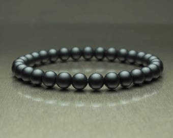 Magnífica Pulsera de Hombre de cuentas negras Ø 6mm en piedra natural Ágata/Ónix Mate hecha a mano