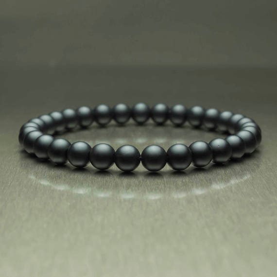 Magnificent Men's Bracelet black beads Ø 6mm in natural stone Agate/Onyx Matte handmade