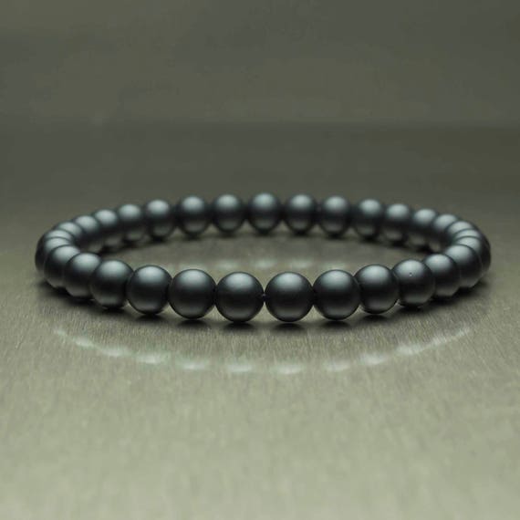 Beautiful Men's Bracelet black pearls Ø 6mm in natural stone Agate / Onyx Matte handmade