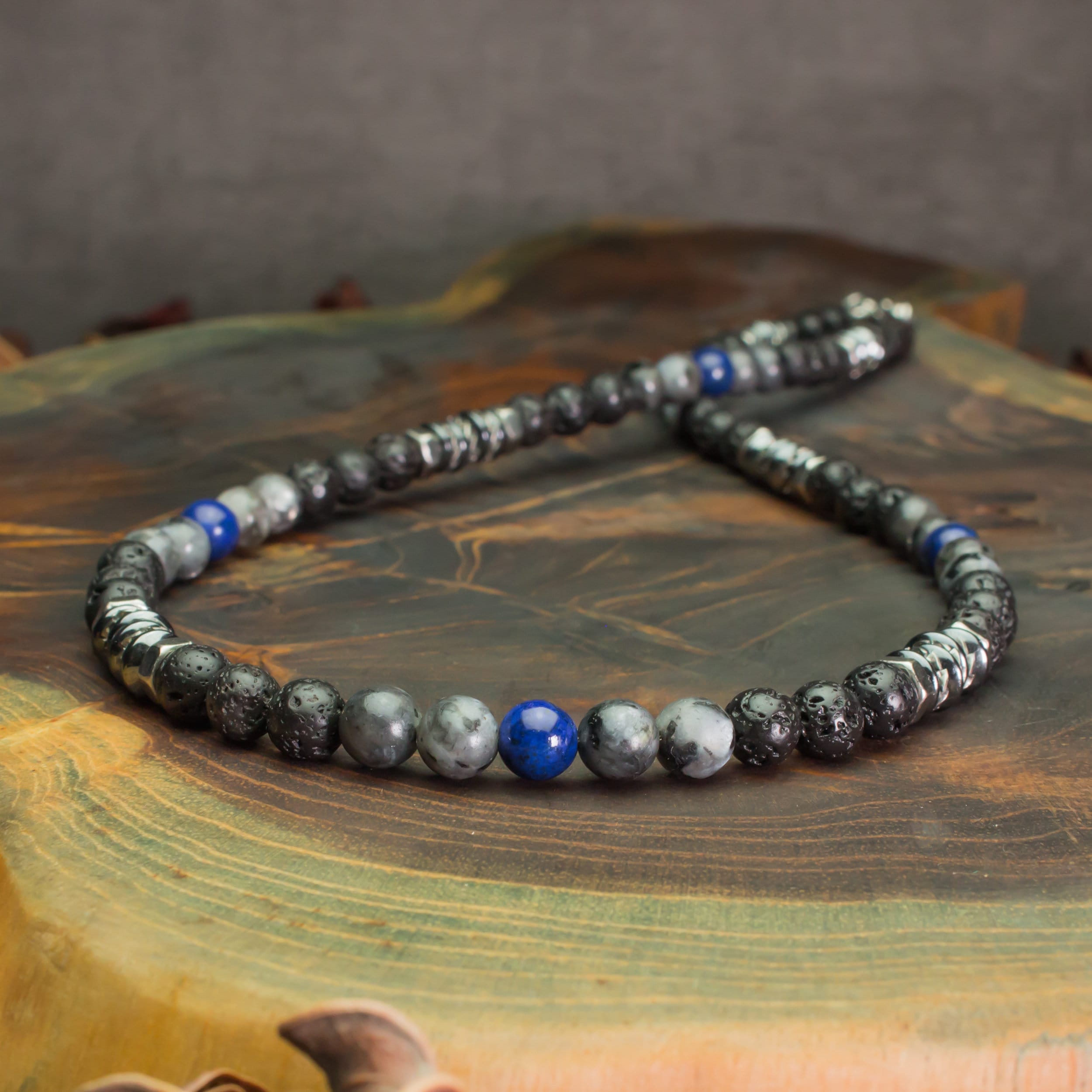 Men's necklace pearls 6mm natural stone Larvikite Labradorite matte ...