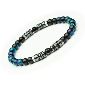 Tibetan style energy bracelet beads 6mm natural stones Tiger Eye turquoise Agate Hematite stainless steel handmade France