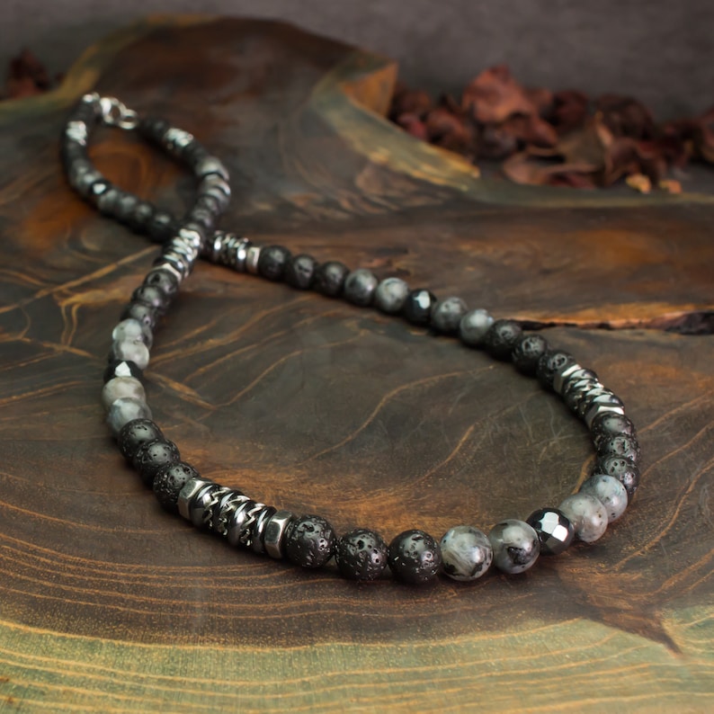 Collar de Perlas de Hombre 6mm Piedra Natural Larvikite Etsy