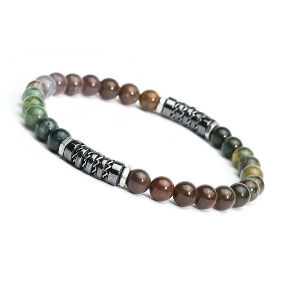 New! Bracelet Model Tibetan style Man / Woman beads 6 mm natural stone Agate washers Hematite stainless steel handmade in France