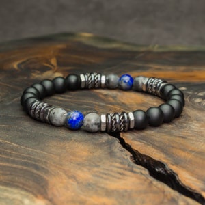Bracelet perle oeil de tigre et agates noires à personnaliser