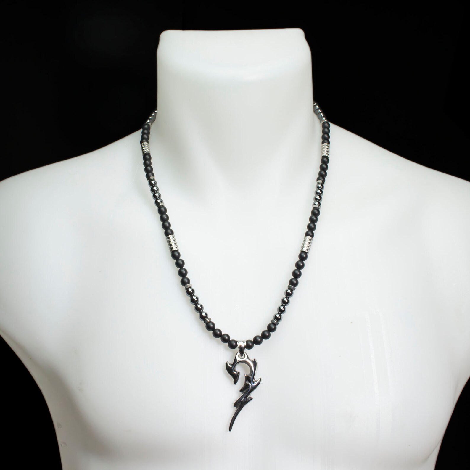 Collier Homme En Pierres Naturelles - 24 Perles Hématite Et Œil De Tigre - Longueur 24" (61cm)