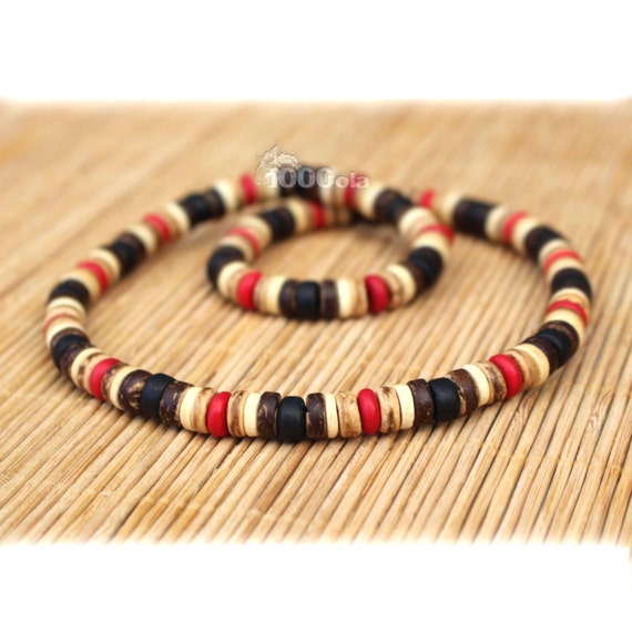 Necklace style surfer /surf man / woman beads Natural stone howlite color red Wood Coconut / Coconut Ø 8mm P77