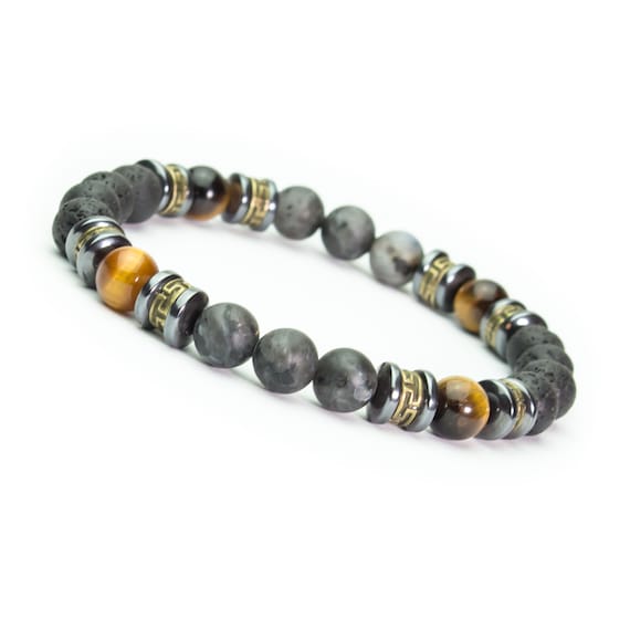 New 2022 Bracelet Man pearls 8mm Labradorite Stone Volcanic Lava Tiger Eye Hematite metal color Bronze Antique Tibetan France