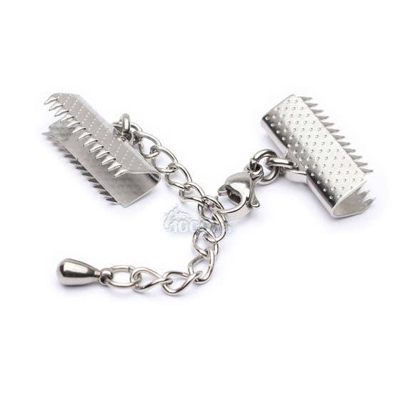 Stainless Steel/Inox Set of 4 sets "2 Claw Ends + Extension Chain + Lobster Clasp" Jewelry Creation Bracelet Necklace Wire