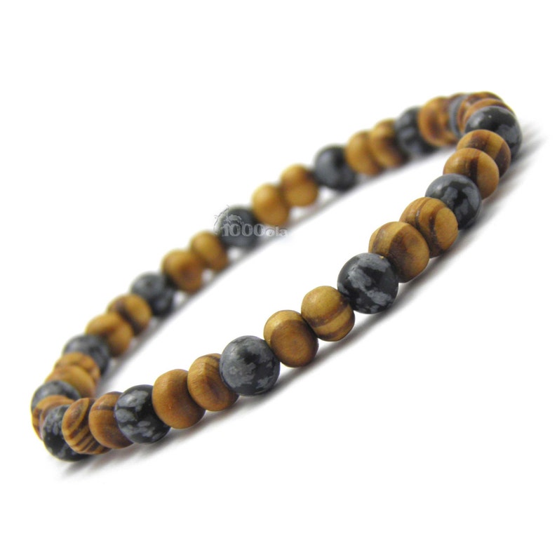 Bracelet menwomen jewelry natural beads \u00d8 6 mm Stone Brown wood natural obsidian black P42/_01