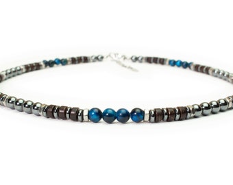 Men's/Women's necklace beads 6mm natural stone Turquoise Tiger Eye Hematite Coconut wood Hematite stainless steel metal