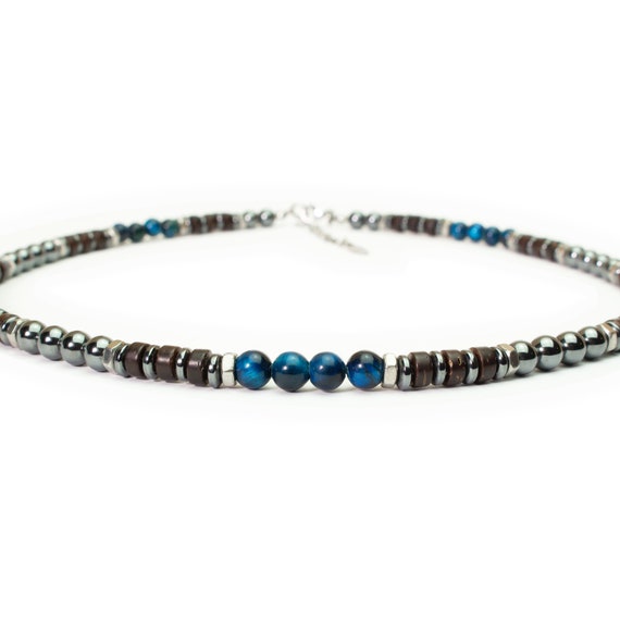 Men's/Women's necklace beads 6mm natural stone Turquoise Tiger Eye Hematite Coconut wood Hematite stainless steel metal
