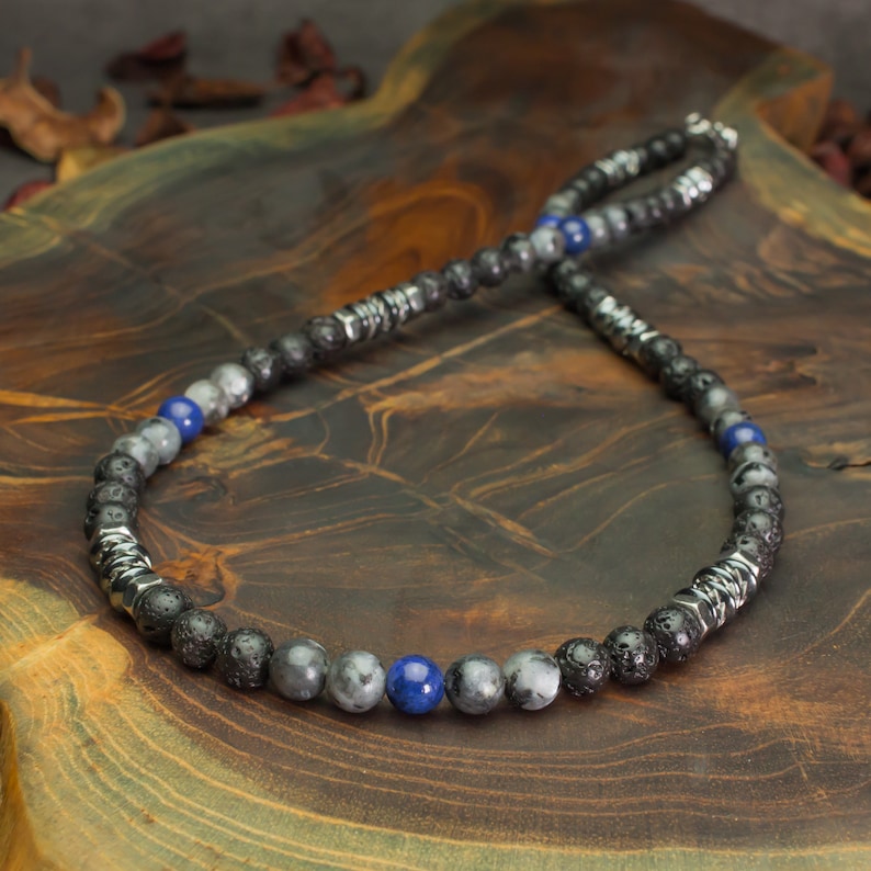 Collar de perlas de hombre 6mm piedra natural Larvikite Etsy