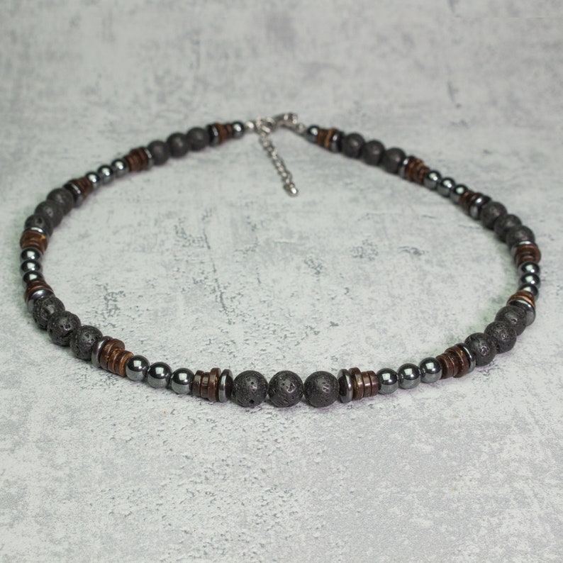 Collier En Perles Homme Collier Homme perles Ø6-8mm pierres naturelles Lave Volcanique | Etsy