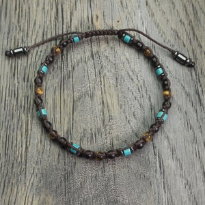 Bracelet Tressé Tibétain En Agate Noire Mat - Perles Naturelles, Longueur Ajustable - Neuf
