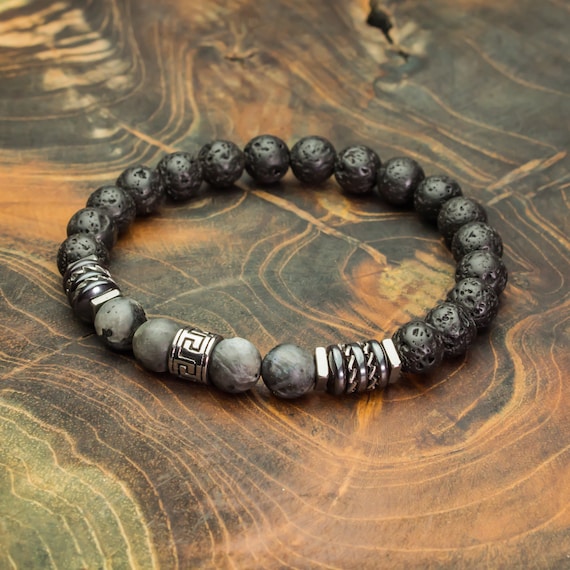 Men's bracelet Tibetan style beads 8mm stones Labradorite Grey Matt Volcanic Lava Hematite stainless steel washers/stainless steel 1000ola